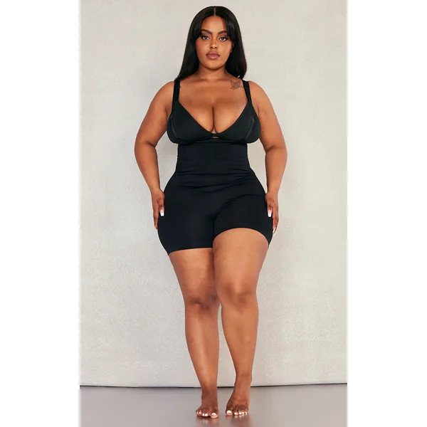 Plus Black Shapewear High Waist Open Bust Shorts