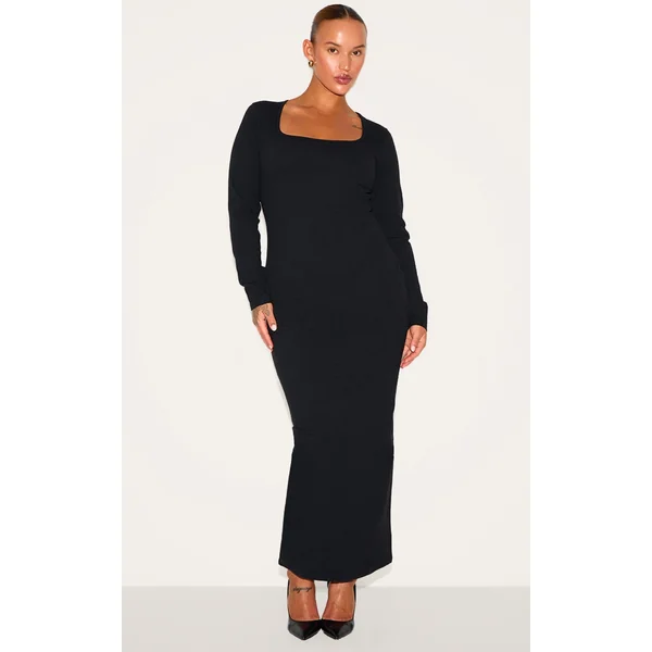 Plus Black Snatched Sculpt Square Neck Midaxi Dress