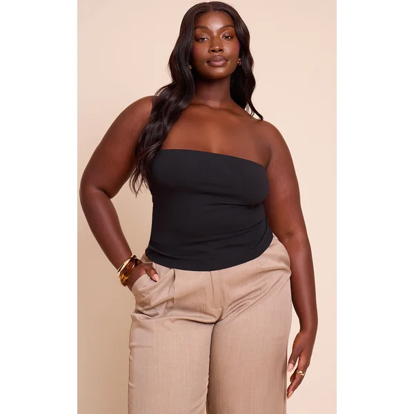 Plus Black Soft Cotton Bandeau Top