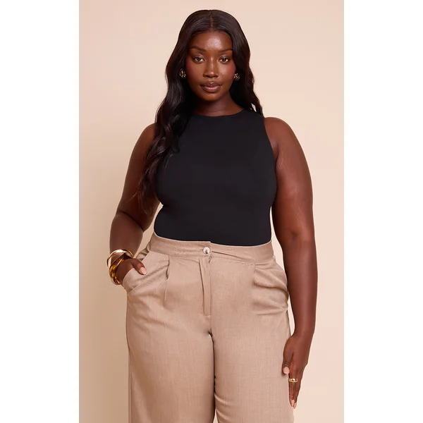 Plus Black Soft Cotton Racer Sleeveless Bodysuit