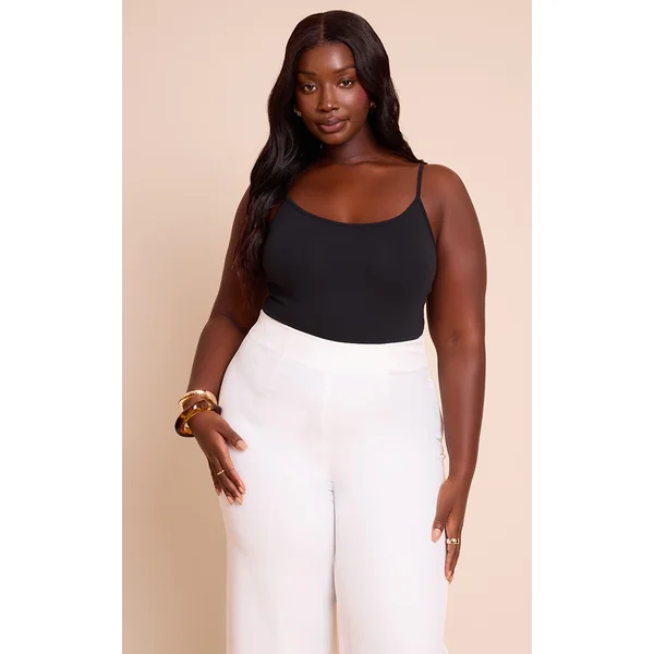 Plus Black Soft Cotton Strappy Bodysuit