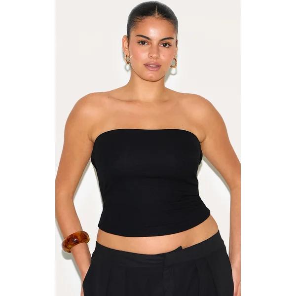 Plus Black Soft Rib Bandeau Top