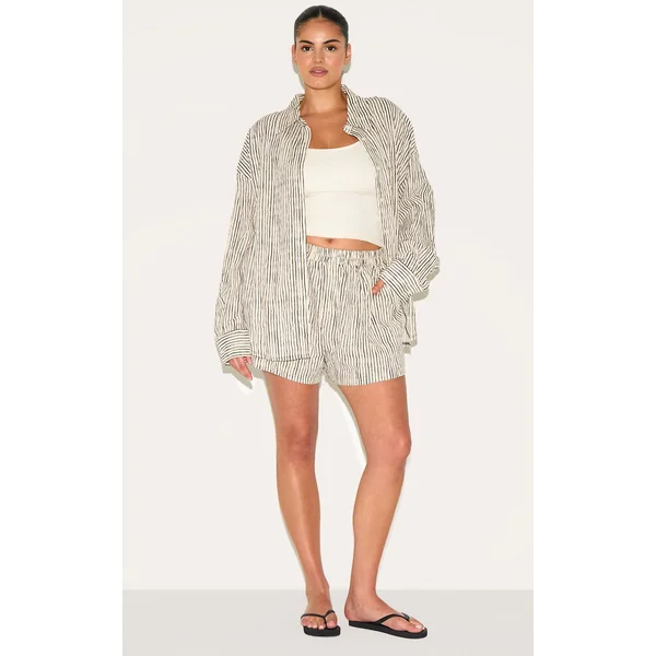 Plus Black Striped Linen Floaty Shorts