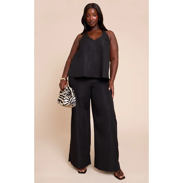 Plus Black Tailored Wide Leg Drawstring Pants