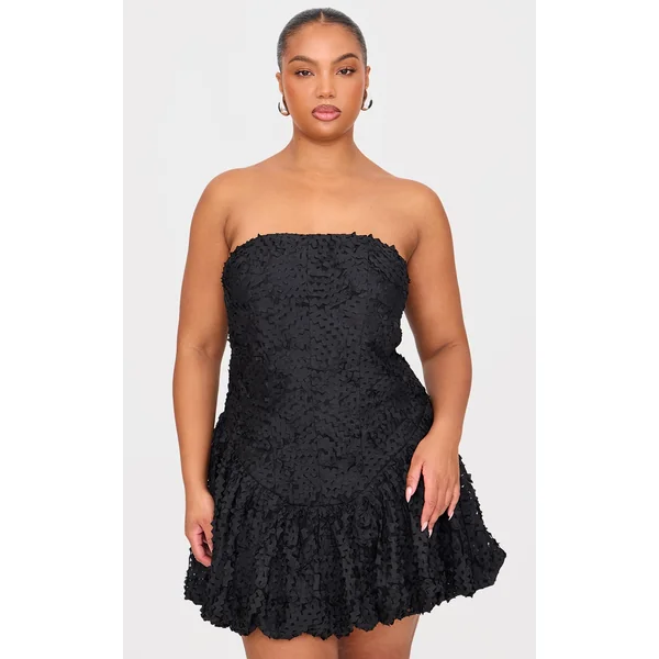 Plus Black Textured Corset Mini Dress