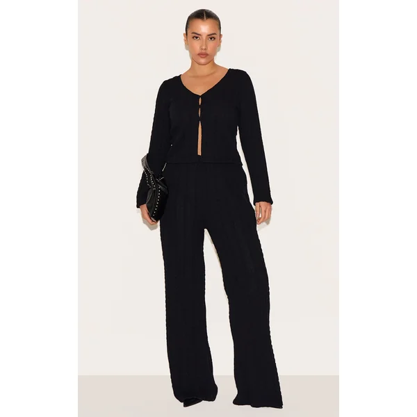 Plus Black Textured Wide Leg Pants