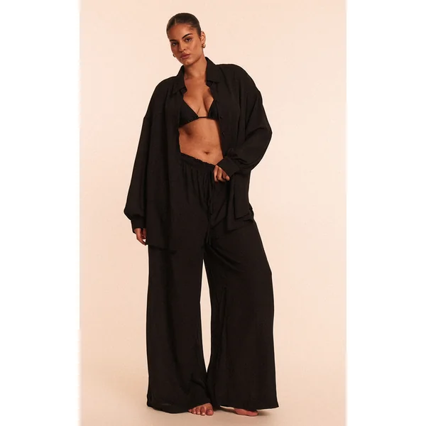 Plus Black Tie Waist Beach Pants