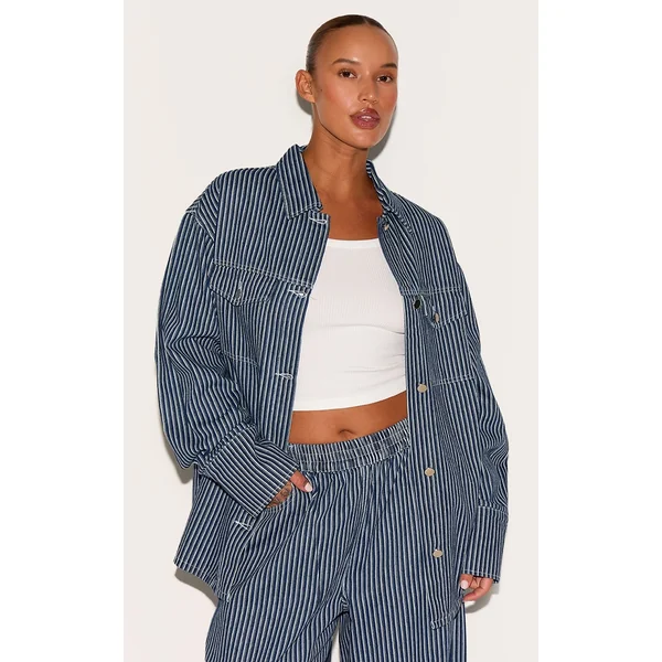 Plus Blue Pinstripe Denim Jacket
