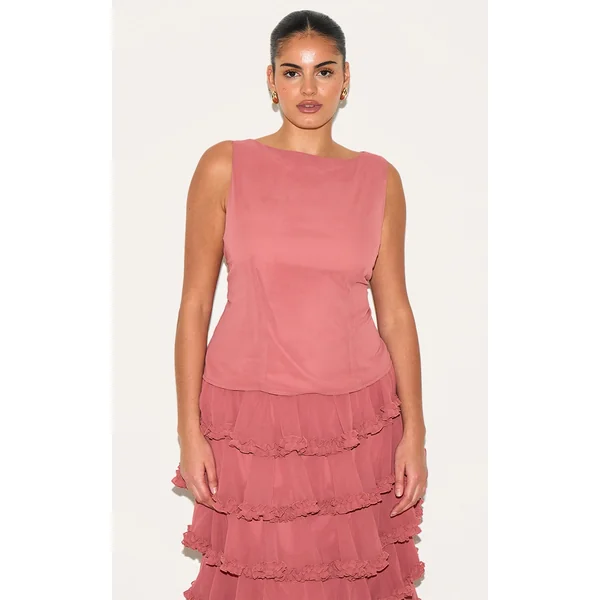 Plus Blush Rose Chiffon Boat Neck Top