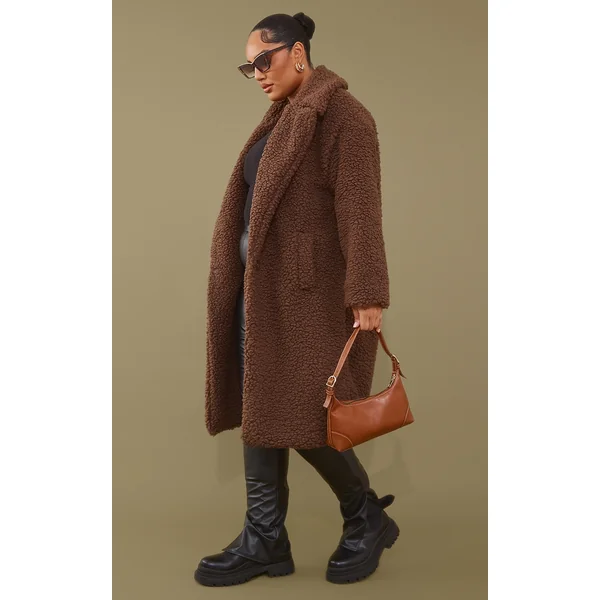 Plus Brown Borg Pocket Detail Midi Coat