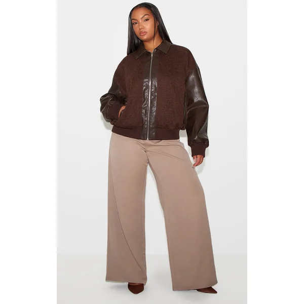 Plus Brown Faux Leather Contrast Jacket