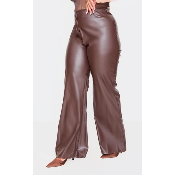 Plus Brown Faux Leather Straight Leg Pants