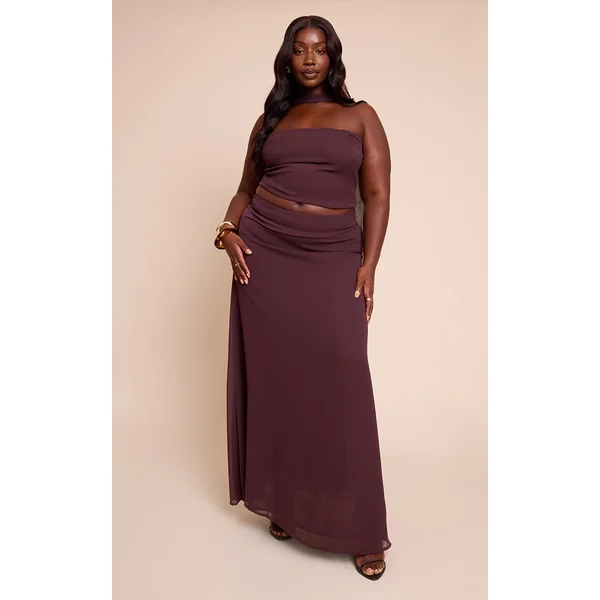 Plus Brown Maxi Chiffon Skirt