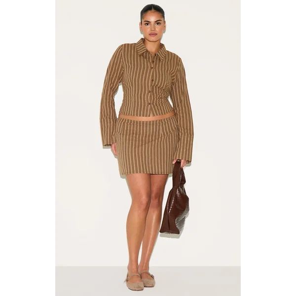 Plus Brown Pinstripe A Line Mini Skirt