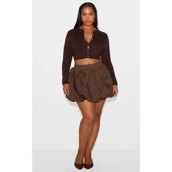 Plus Brown Puffball Mini Skirt