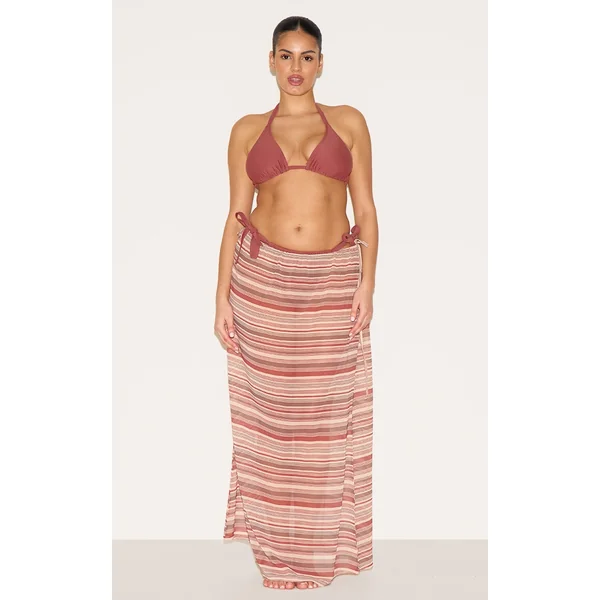 Plus Brown Stripe Chiffon Fishtail Maxi Beach Skirt