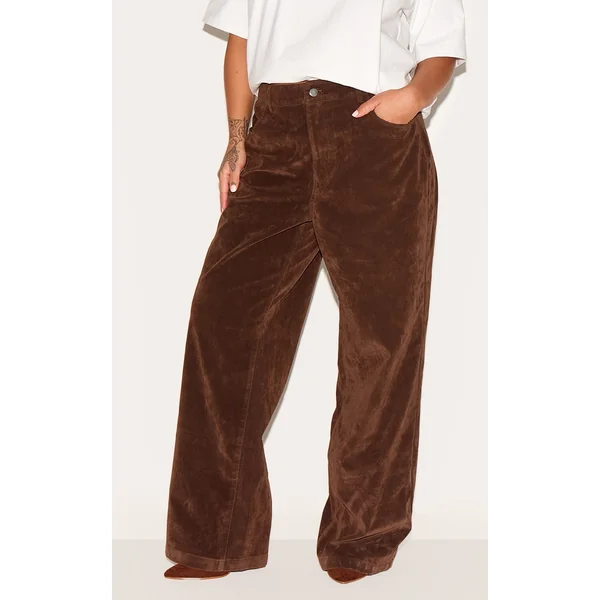 Plus Brown Wide Leg Faux Suede Pants