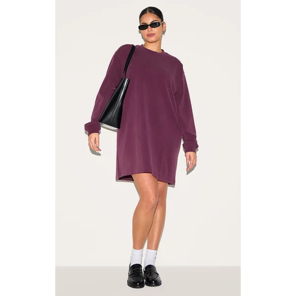Plus Burgundy Modal Long Sleeve Sweatshirt Dress