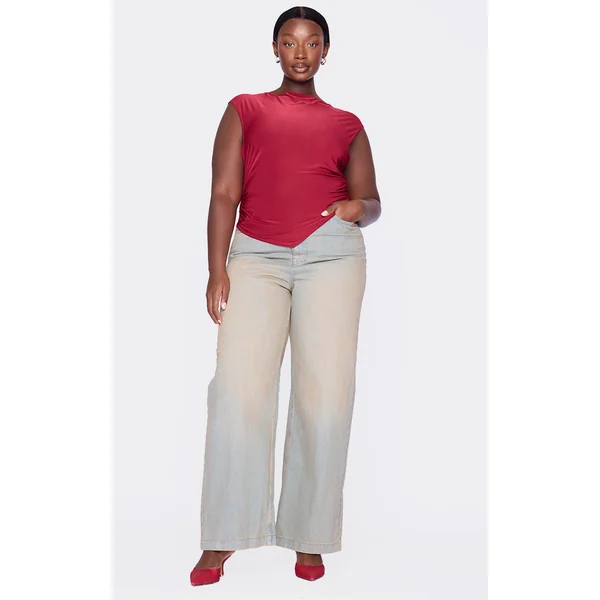 Plus Burgundy Slash Neckline Long Top