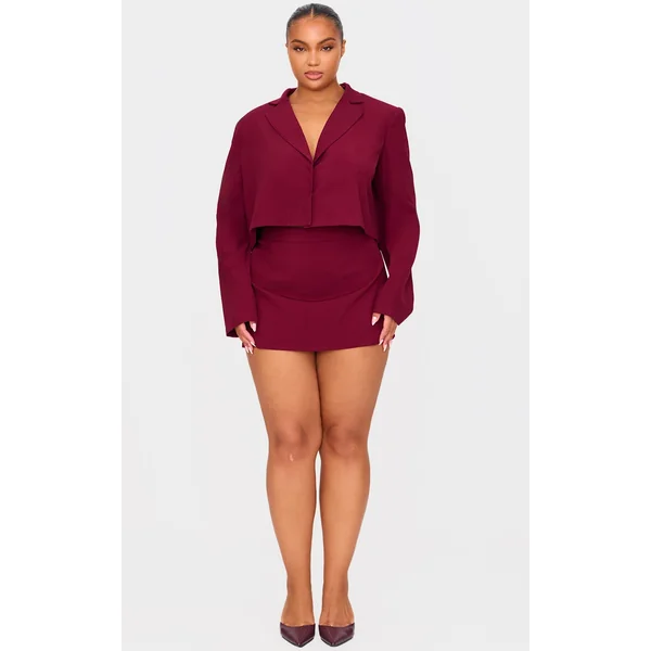 Plus Burgundy Tailored Woven Bow Detail Micro Mini Skirt
