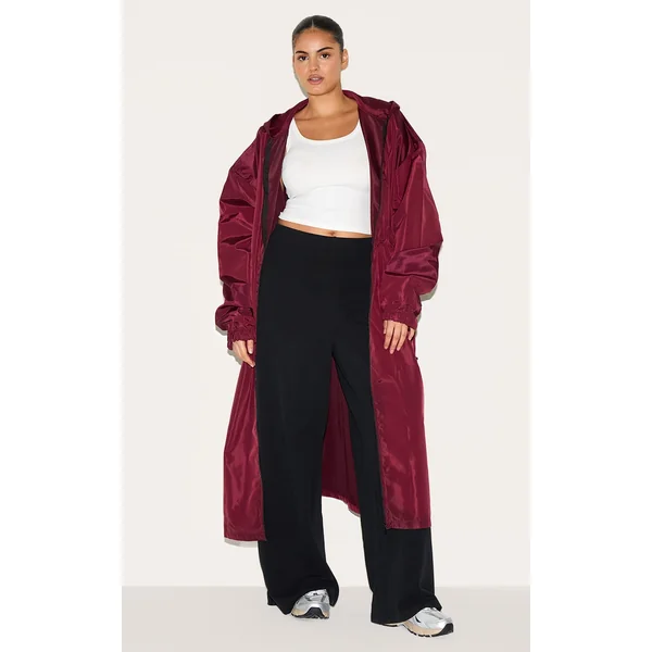 Plus Burgundy Toggle Detail Midi Windbreaker