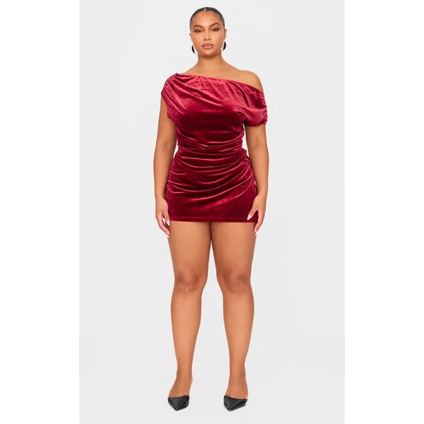 Plus Burgundy Velvet Wrap Detail Mini Skirt