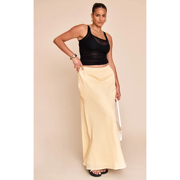 Plus Butter Cream Cotton Cheesecloth Elasticated Waist Maxi Skirt
