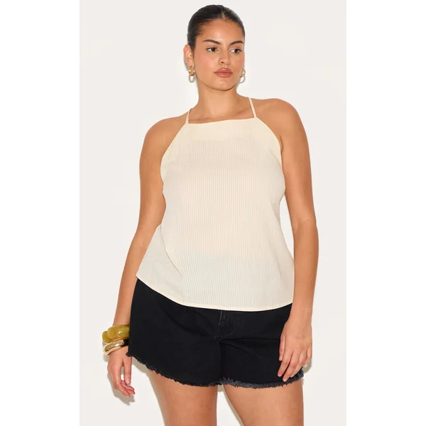 Plus Butter Cream Textured Boatneck Tie Back Top