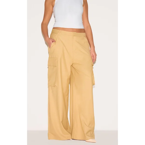 Plus Butterscotch Woven Pocket Detail Straight Leg Pants