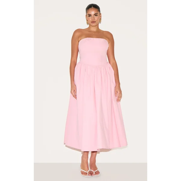 Plus Candy Pink Woven Bandeau Ruched Skater Midaxi Dress