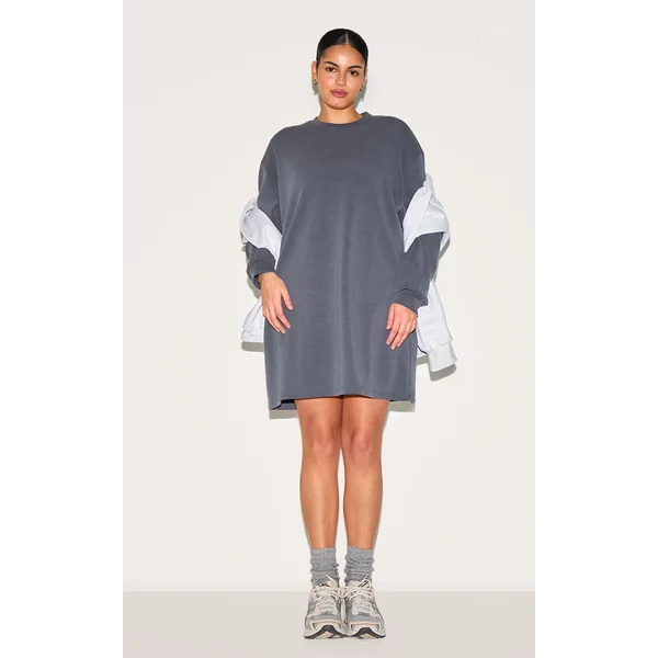 Plus Charcoal Grey Modal Long Sleeve Sweatshirt Dress