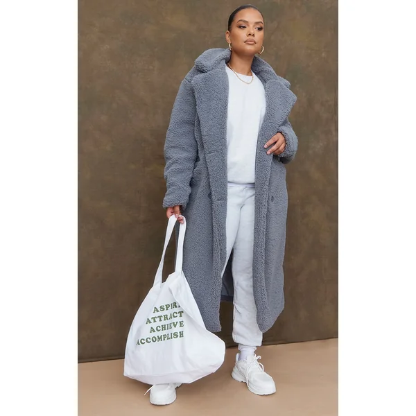 Plus Charcoal Longline Borg Coat