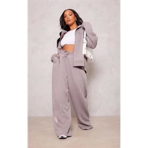 Plus Charcoal Mid Rise Seam Detail Straight Leg Sweatpants