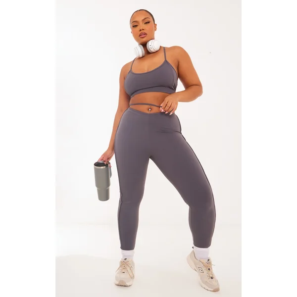 Plus Charcoal Sculpt Strappy Gym Leggings