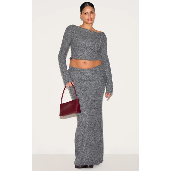 Plus Charcoal Textured Ribbed Maxi Skirt