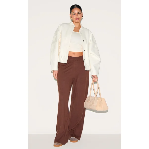 Plus Chocolate Basic Knit Wide Leg Pants