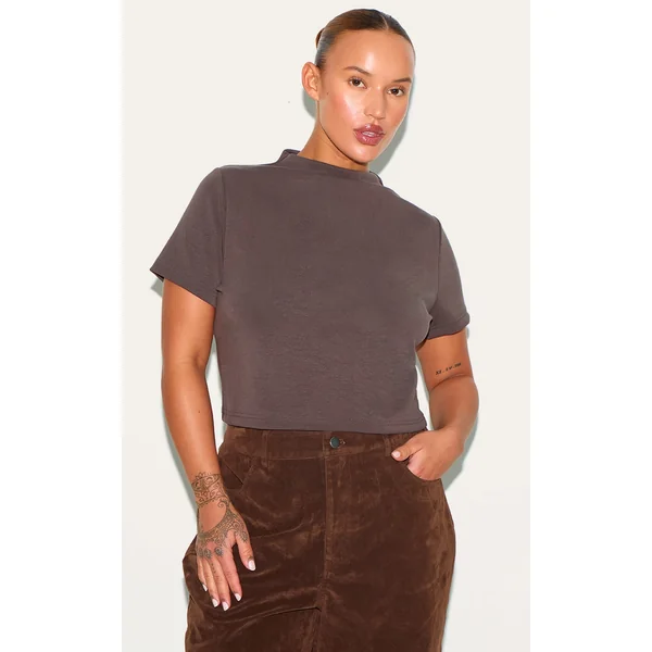 Plus Chocolate Cap Sleeve Modal Crop Top