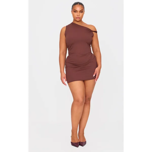 Plus Chocolate Contour Sleeveless Knot Detail Mini Dress