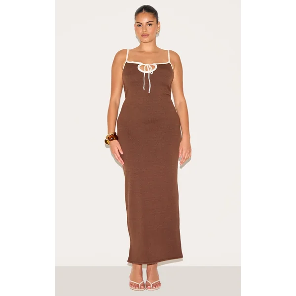 Plus Chocolate Contrast Knit Dress