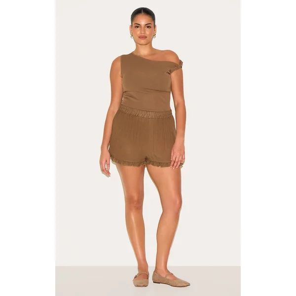 Plus Chocolate Frill Edge Textured Shorts