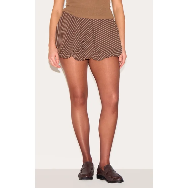 Plus Chocolate Pinstripe Print Cotton Puffball Skirt