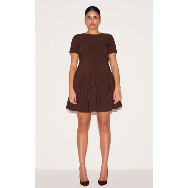 Plus Chocolate Pleat Hem Detail Tailored Mini Dress