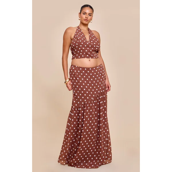 Plus Chocolate Polka Dot Asymmetric Maxi Skirt