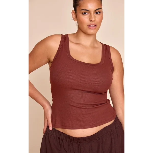 Plus Chocolate Soft Rib Scoop Neck Vest Top