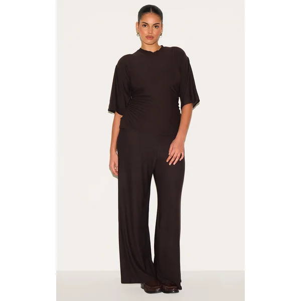 Plus Chocolate Soft Touch Mid Rise Wide Leg Pants