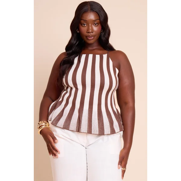 Plus Chocolate Stripe Peplum Cami Top