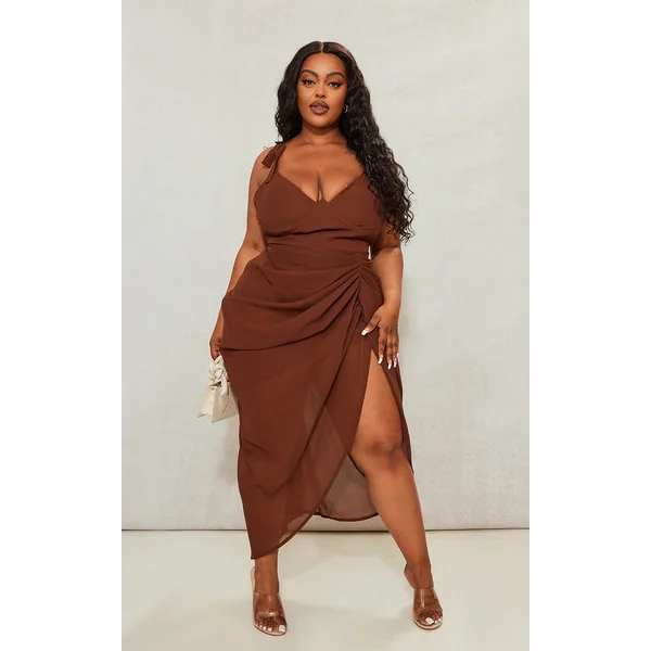 Plus Chocolate Underwire Detail Draped Midi Dress
