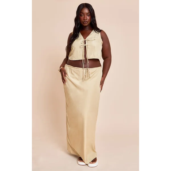 Plus Clay Textured Tie Waist Detail Maxi Skirt