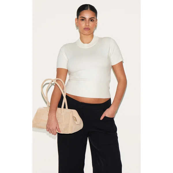 Plus Cream Basic Knit T Shirt