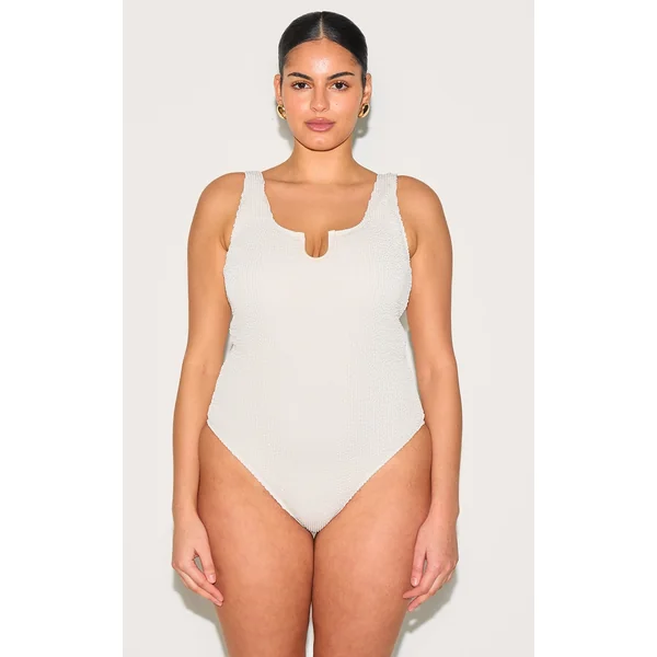 Plus Cream Crinkle Scoop Back Swimsuit